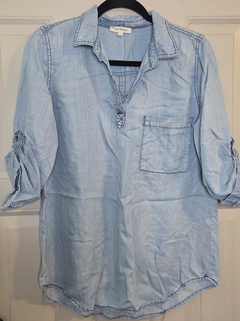 Skies Are Blue - Super Soft Light Blue Casual Chambray Button-Front Shirt